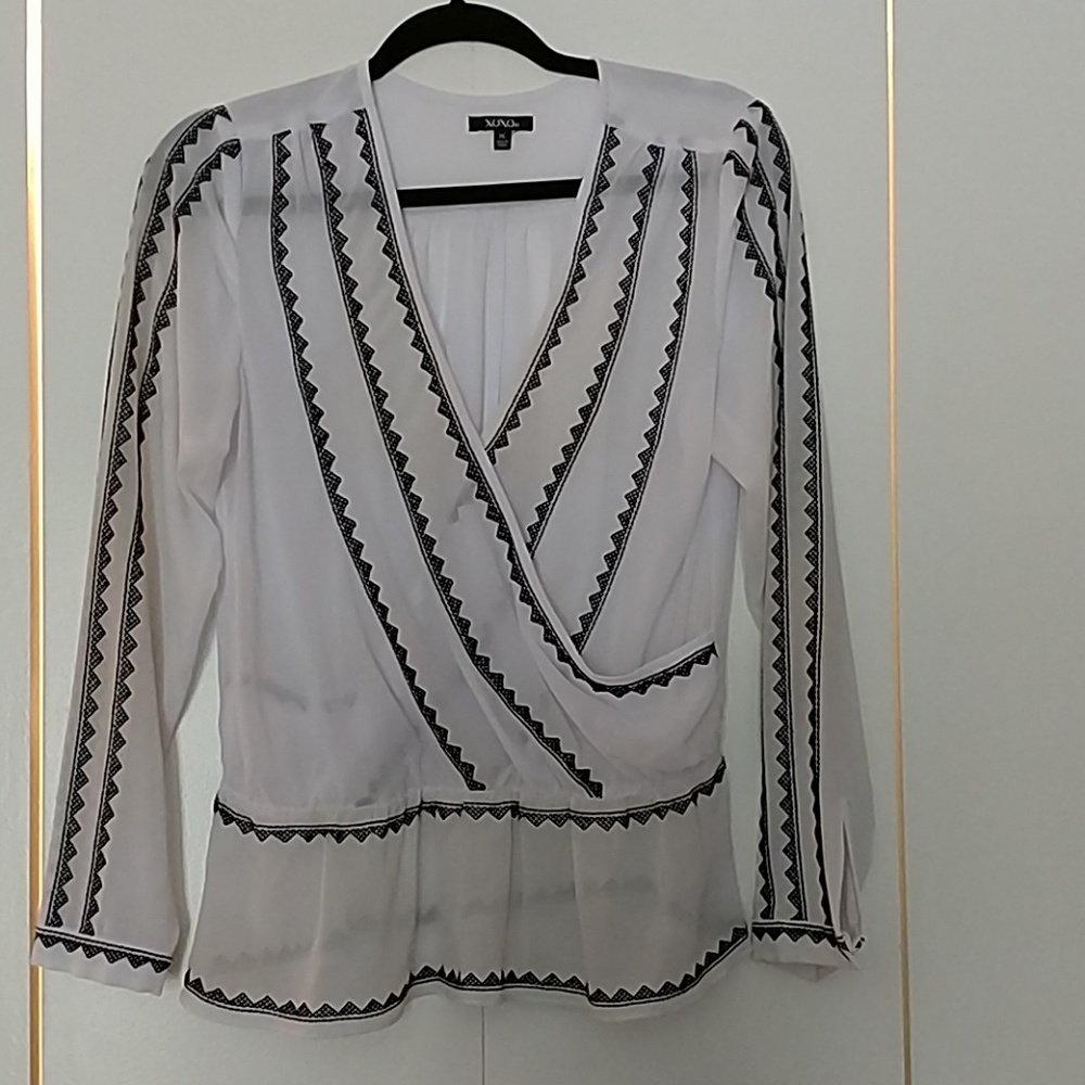 White sheer with black embroidery